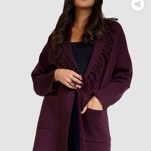 Chic Fringe Cardigan Sweater - Rich Burgundy